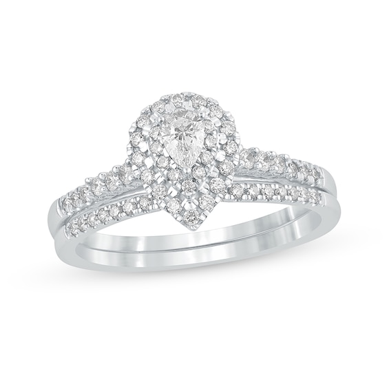 1/2 CT. T.w. Pear-Shaped Diamond Frame Bridal Set in 10K White Gold
