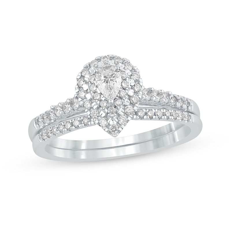 Main Image 1 of 1/2 CT. T.W. Pear-Shaped Diamond Frame Bridal Set in 10K White Gold