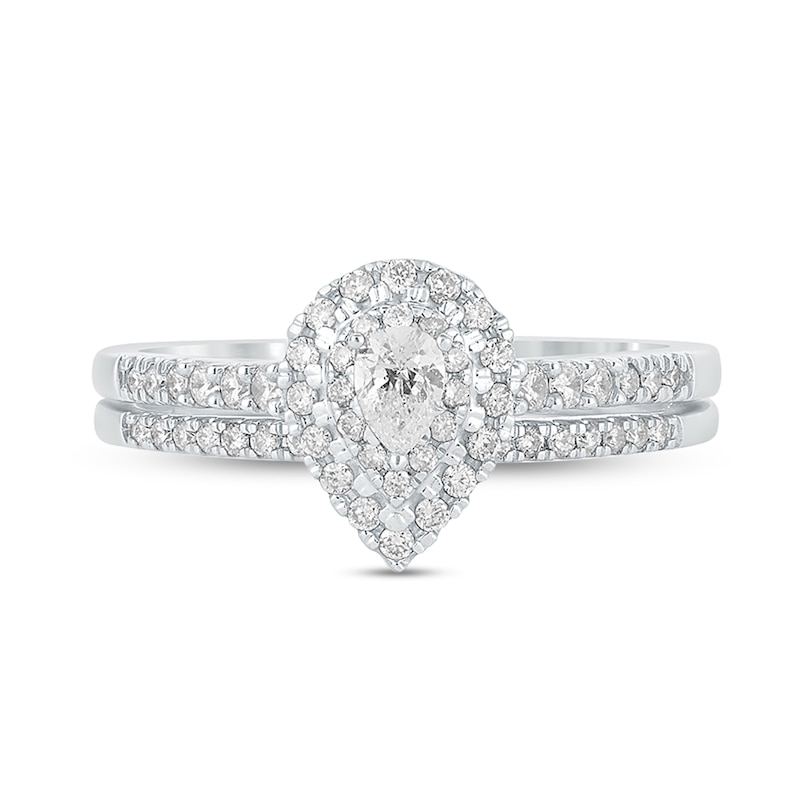 Main Image 4 of 1/2 CT. T.W. Pear-Shaped Diamond Frame Bridal Set in 10K White Gold