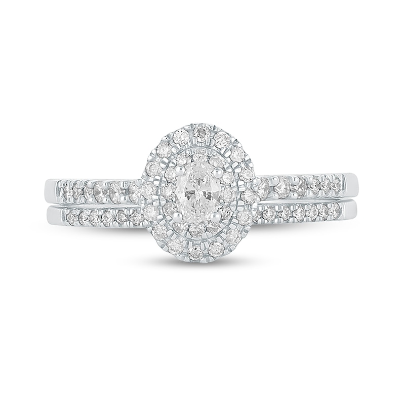 Main Image 4 of 1/2 CT. T.W. Oval Diamond Frame Bridal Set in 10K White Gold