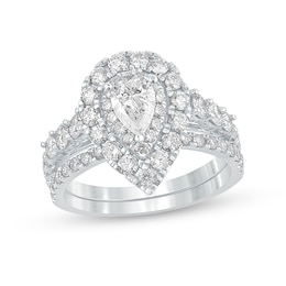 2 CT. T.W. Pear-Shaped Diamond Frame Bridal Set in 14K White Gold