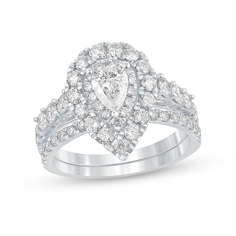 Main Image 1 of 2 CT. T.W. Pear-Shaped Diamond Frame Bridal Set in 14K White Gold