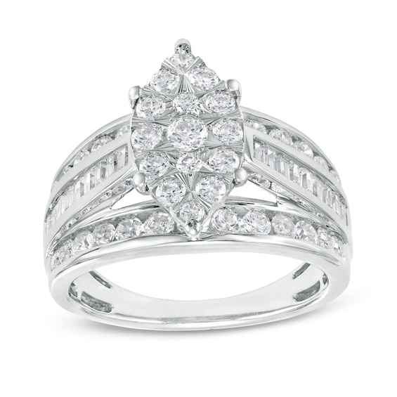 1-1/2 CT. T.w. Marquise Multi-Diamond Triple Row Engagement Ring in 10K White Gold