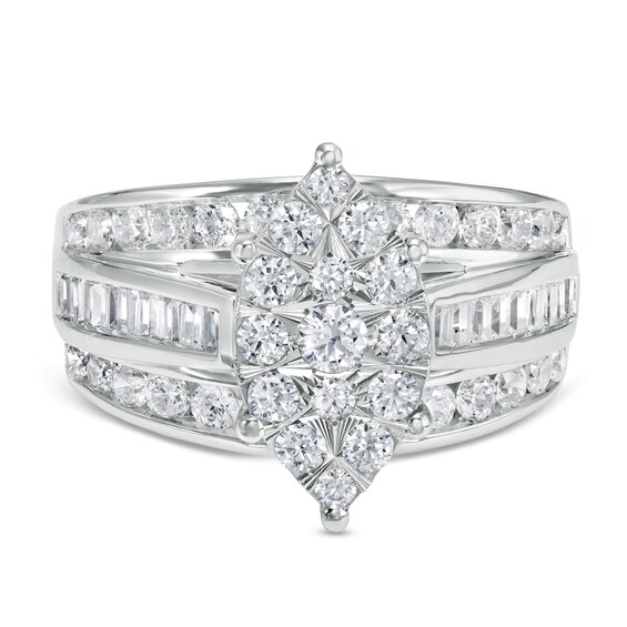 1-1/2 CT. T.w. Marquise Multi-Diamond Triple Row Engagement Ring in 10K White Gold