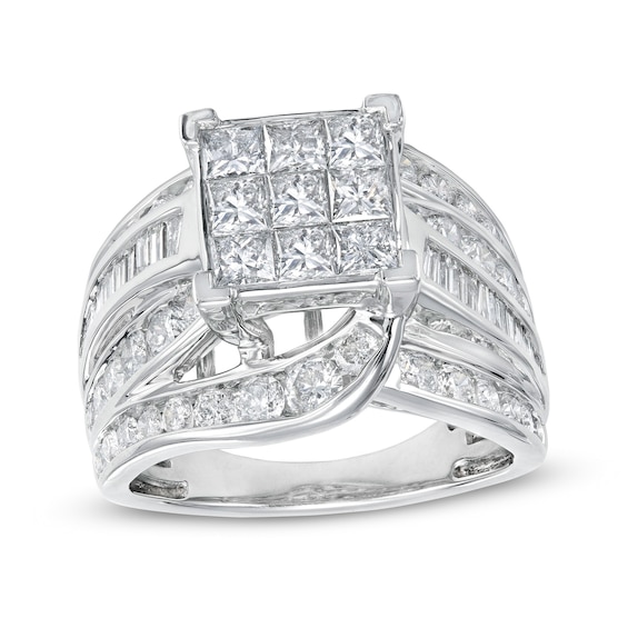 3 CT. T.w. Princess-Cut Multi-Diamond Multi-Row Bypass Split Shank Engagement Ring in 14K White Gold