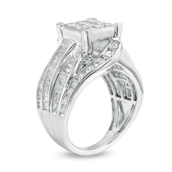 3 CT. T.w. Princess-Cut Multi-Diamond Multi-Row Bypass Split Shank Engagement Ring in 14K White Gold