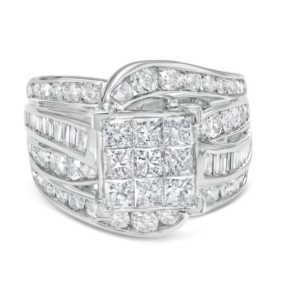 3 CT. T.w. Princess-Cut Multi-Diamond Multi-Row Bypass Split Shank Engagement Ring in 14K White Gold