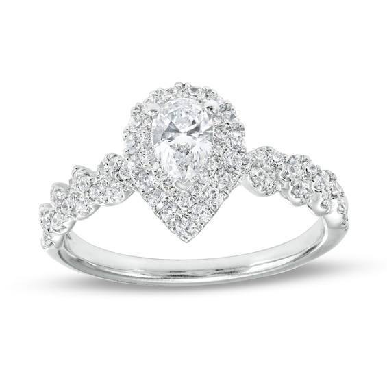 1 CT. T.w. Pear-Shaped Diamond Double Frame Twist Shank Engagement Ring in 14K White Gold