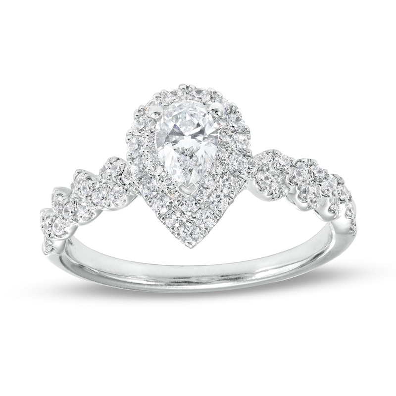 Main Image 1 of 1 CT. T.W. Pear-Shaped Diamond Double Frame Twist Shank Engagement Ring in 14K White Gold