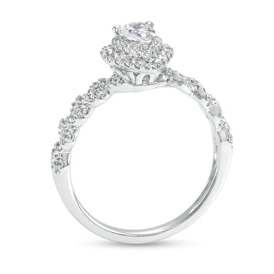 1 CT. T.w. Pear-Shaped Diamond Double Frame Twist Shank Engagement Ring in 14K White Gold