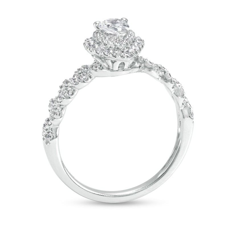 Main Image 3 of 1 CT. T.W. Pear-Shaped Diamond Double Frame Twist Shank Engagement Ring in 14K White Gold