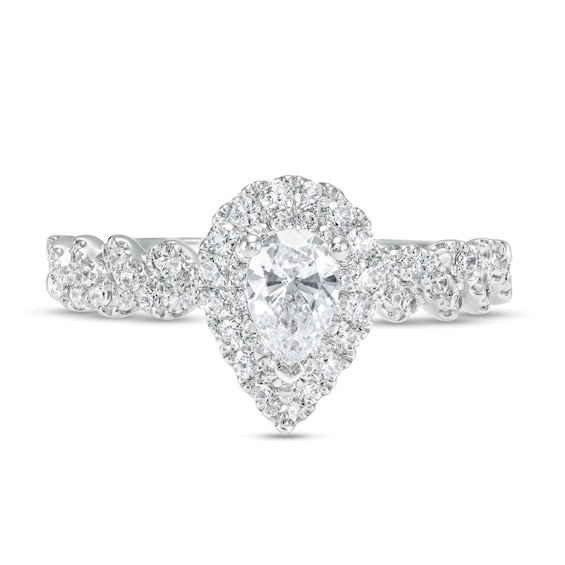 1 CT. T.w. Pear-Shaped Diamond Double Frame Twist Shank Engagement Ring in 14K White Gold