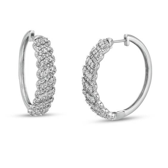 2 CT. T.w. Diamond Slanted Hoop Earrings in 10K White Gold