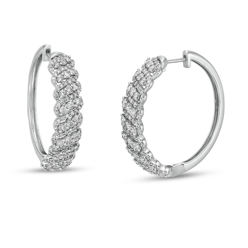 Main Image 1 of 2 CT. T.W. Diamond Slanted Hoop Earrings in 10K White Gold