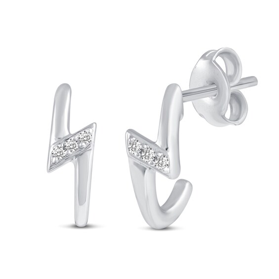 1/10 CT. T.w. Diamond Stars, Moons, and Lightning Bolts Three Pair Stud Earrings Set in Sterling Silver