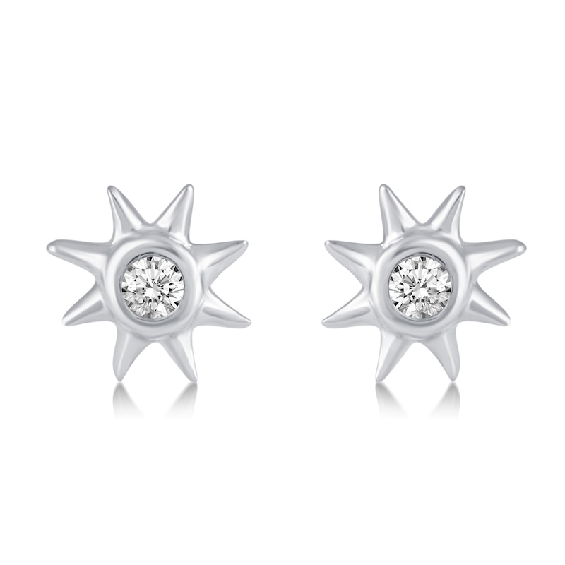 Main Image 6 of 1/10 CT. T.W. Diamond Solitaires, Suns, and Hoops Three Pair Earrings Set in Sterling Silver