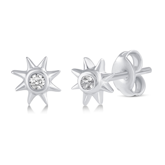 1/10 CT. T.w. Diamond Solitaires, Suns, and Hoops Three Pair Earrings Set in Sterling Silver