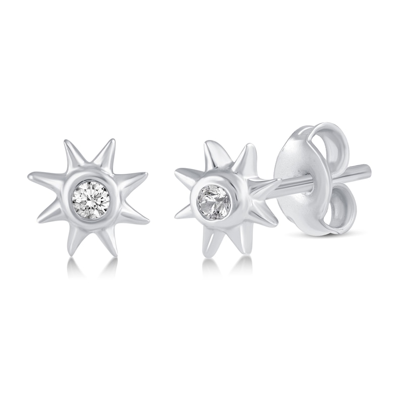 Main Image 7 of 1/10 CT. T.W. Diamond Solitaires, Suns, and Hoops Three Pair Earrings Set in Sterling Silver