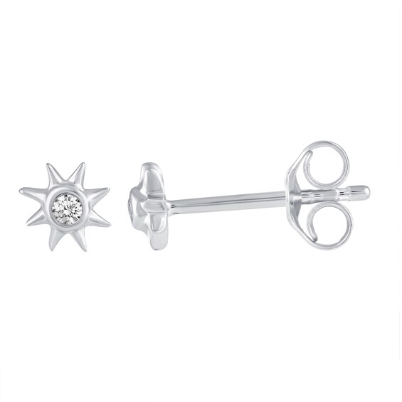 1/10 CT. T.w. Diamond Solitaires, Suns, and Hoops Three Pair Earrings Set in Sterling Silver