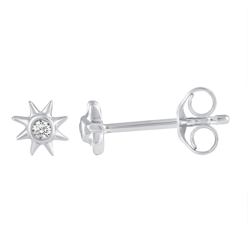 Main Image 8 of 1/10 CT. T.W. Diamond Solitaires, Suns, and Hoops Three Pair Earrings Set in Sterling Silver