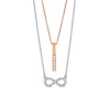 Thumbnail Image 1 of 0.084 CT. T.W. Diamond Linear Bar and Sideways Infinity Double Strand Necklace in Sterling Silver and Rose Rhodium
