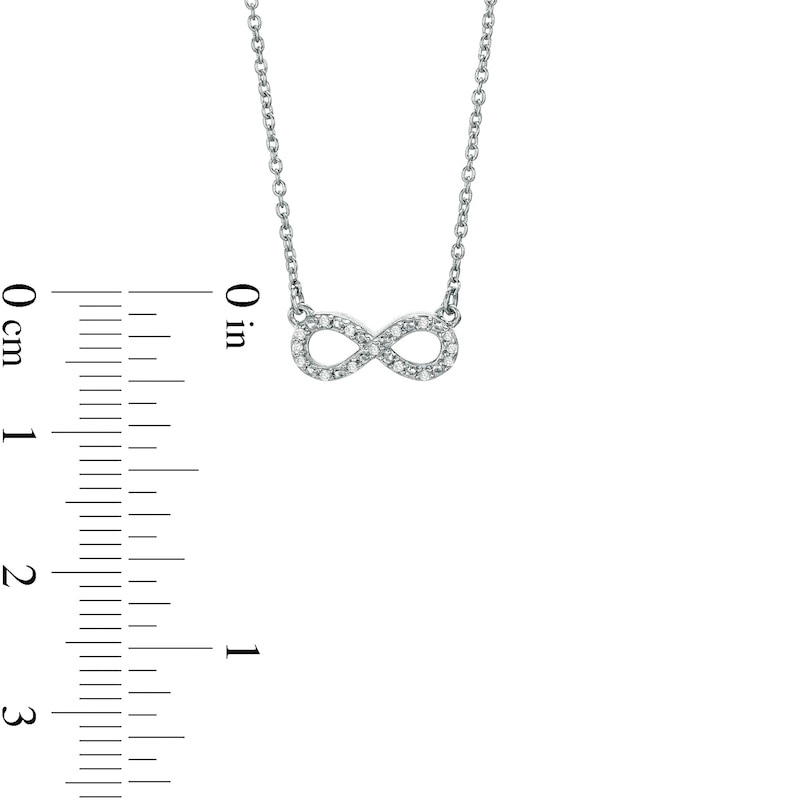 Main Image 3 of 0.084 CT. T.W. Diamond Linear Bar and Sideways Infinity Double Strand Necklace in Sterling Silver and Rose Rhodium