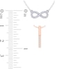 Thumbnail Image 5 of 0.084 CT. T.W. Diamond Linear Bar and Sideways Infinity Double Strand Necklace in Sterling Silver and Rose Rhodium