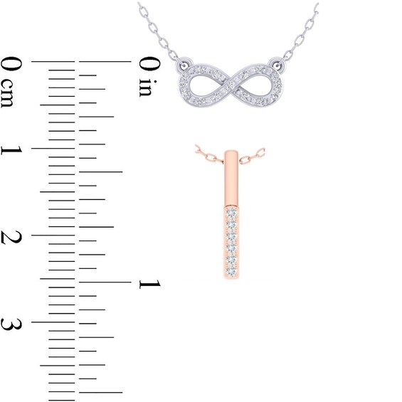 0.084 CT. T.w. Diamond Linear Bar and Sideways Infinity Double Strand Necklace in Sterling Silver and Rose Rhodium