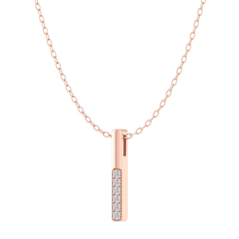Main Image 7 of 0.084 CT. T.W. Diamond Linear Bar and Sideways Infinity Double Strand Necklace in Sterling Silver and Rose Rhodium