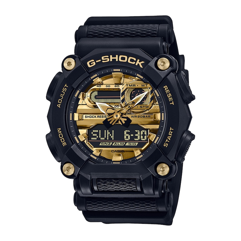 Main Image 1 of Men's Casio G-Shock Classic Black Resin Strap Watch with Gold-Tone Dial (Model: GA900AG-1A)