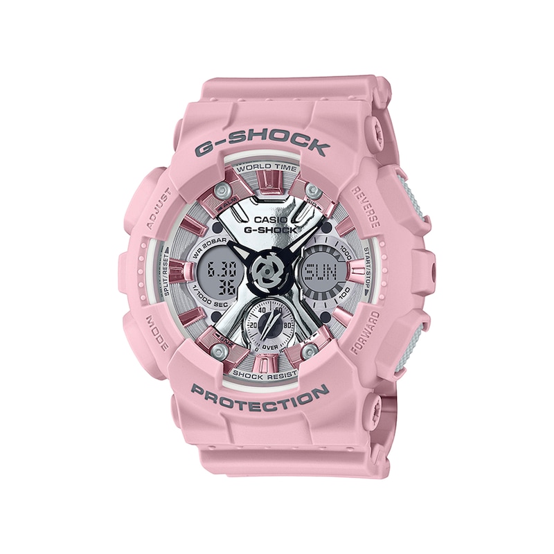 Main Image 1 of Ladies' Casio G-Shock S Series Pink Resin Strap Watch with Silver-Tone Dial (Model: GMAS120NP-4A)