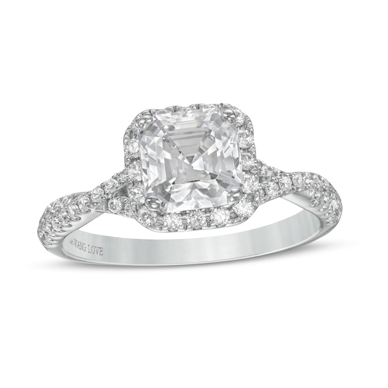 Vera Wang Love Collection 1-1/3 CT. T.w. Certified Asscher-Cut Diamond Frame Engagement Ring in 14K White Gold (I/Si2)