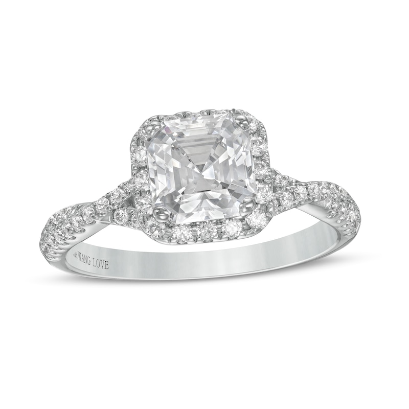 Vera Wang Love Collection 1-1/3 CT. T.W. Certified Asscher-Cut Diamond Frame Engagement Ring in 14K White Gold (I/SI2)