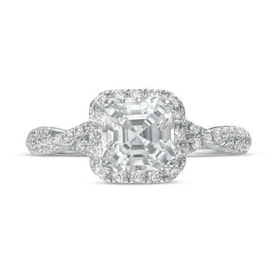 Vera Wang Love Collection 1-1/3 CT. T.w. Certified Asscher-Cut Diamond Frame Engagement Ring in 14K White Gold (I/Si2)