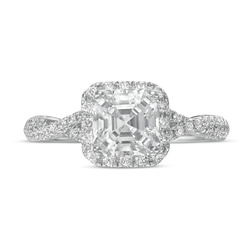 Vera Wang Love Collection 1-1/3 CT. T.W. Certified Asscher-Cut Diamond Frame Engagement Ring in 14K White Gold (I/SI2)