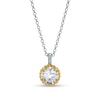 Thumbnail Image 0 of 7.0mm White Topaz Solitaire Rope-Textured Frame and Drop Pendant in Sterling Silver and 10K Gold