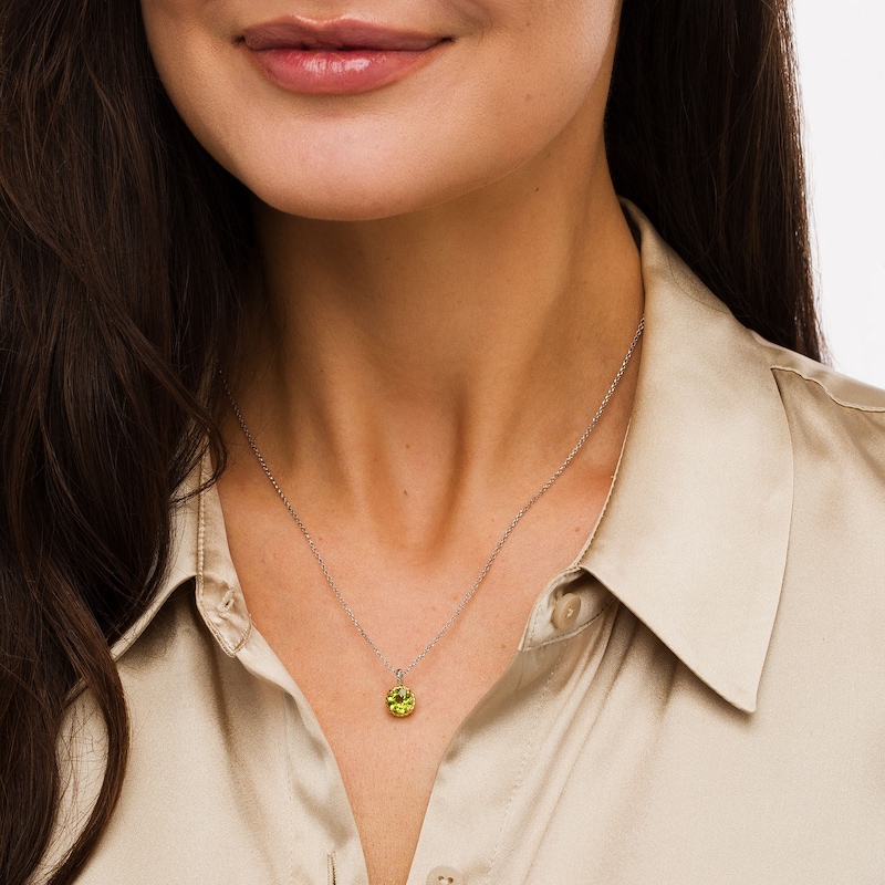 Main Image 2 of 7.0mm Peridot Solitaire Rope-Textured Frame and Drop Pendant in Sterling Silver and 10K Gold