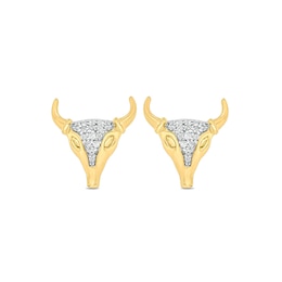 Men's 1/10 CT. T.W. Diamond Cow Skull Stud Earrings in Sterling Silver with 14K Gold Plate
