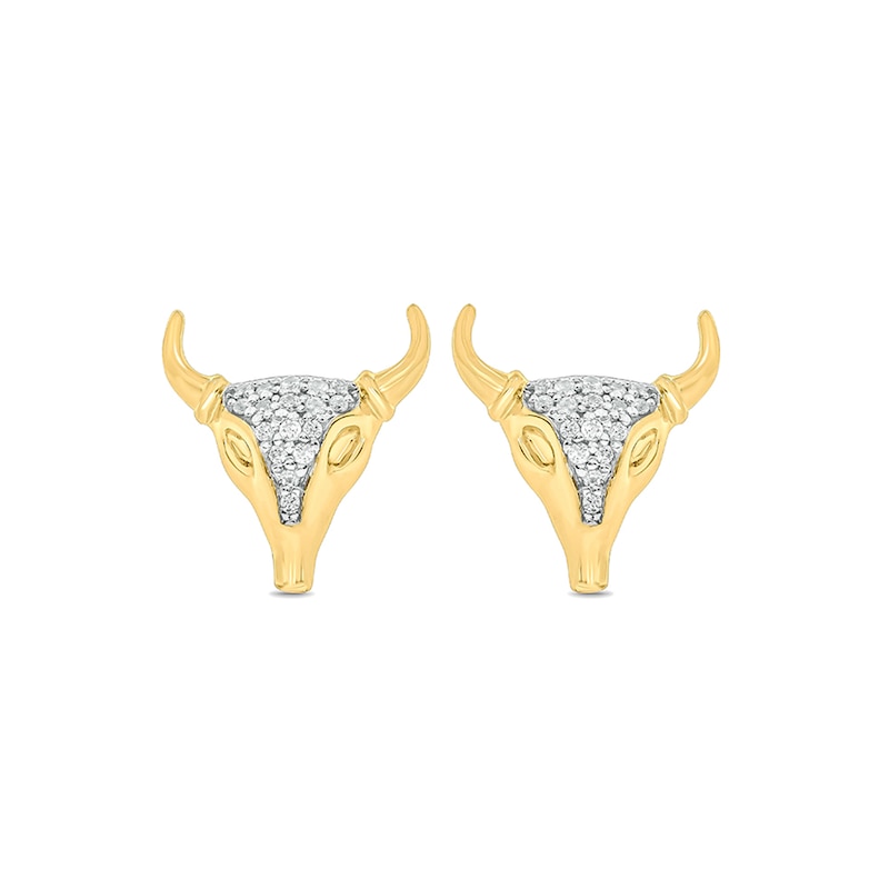 Main Image 1 of Men's 1/10 CT. T.W. Diamond Cow Skull Stud Earrings in Sterling Silver with 14K Gold Plate