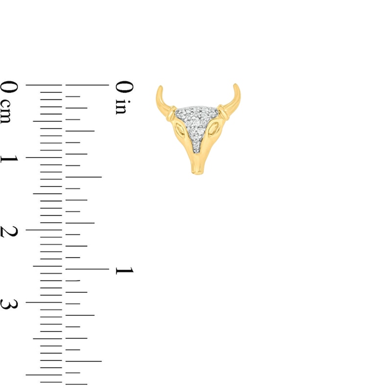 Main Image 3 of Men's 1/10 CT. T.W. Diamond Cow Skull Stud Earrings in Sterling Silver with 14K Gold Plate