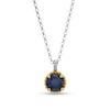 Thumbnail Image 1 of 7.0mm Blue Sapphire Solitaire Rope-Textured Frame and Drop Pendant in Sterling Silver and 10K Gold