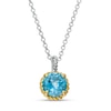 Thumbnail Image 0 of 7.0mm Swiss Blue Topaz Solitaire Rope-Textured Frame and Drop Pendant in Sterling Silver and 10K Gold