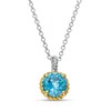 Thumbnail Image 1 of 7.0mm Swiss Blue Topaz Solitaire Rope-Textured Frame and Drop Pendant in Sterling Silver and 10K Gold