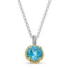 Thumbnail Image 0 of 7.0mm Swiss Blue Topaz Solitaire Rope-Textured Frame and Drop Pendant in Sterling Silver and 10K Gold