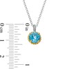 Thumbnail Image 4 of 7.0mm Swiss Blue Topaz Solitaire Rope-Textured Frame and Drop Pendant in Sterling Silver and 10K Gold