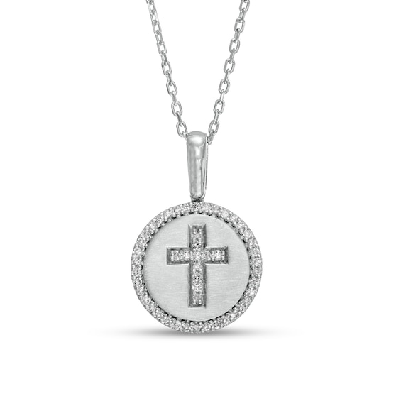 1/5 CT. T.w. Diamond Frame Cross in Circle Pendant in Sterling Silver