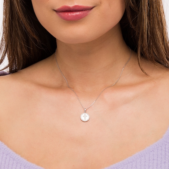 1/5 CT. T.w. Diamond Frame Cross in Circle Pendant in Sterling Silver