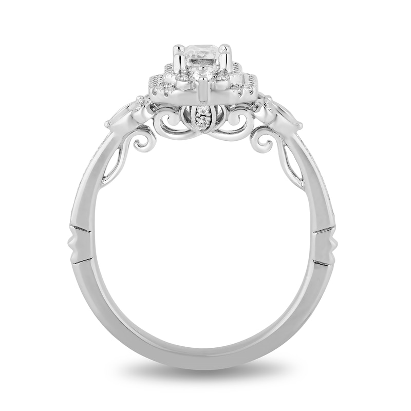 Main Image 3 of Enchanted Disney Cinderella 3/4 CT. T.W. Emerald-Cut Diamond Double Frame Carriage Engagement Ring in 14K White Gold