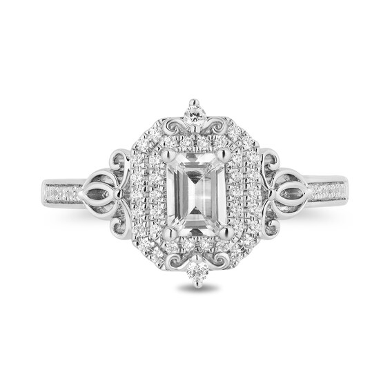 Enchanted Disney Cinderella 3/4 CT. T.w. Emerald-Cut Diamond Double Frame Carriage Engagement Ring in 14K White Gold