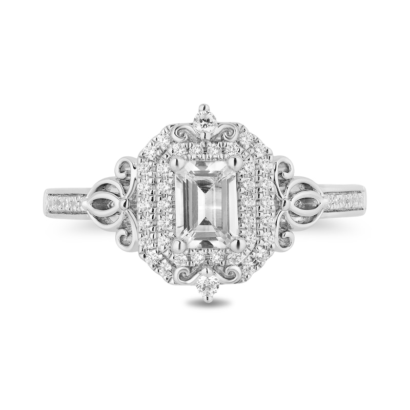 Main Image 4 of Enchanted Disney Cinderella 3/4 CT. T.W. Emerald-Cut Diamond Double Frame Carriage Engagement Ring in 14K White Gold